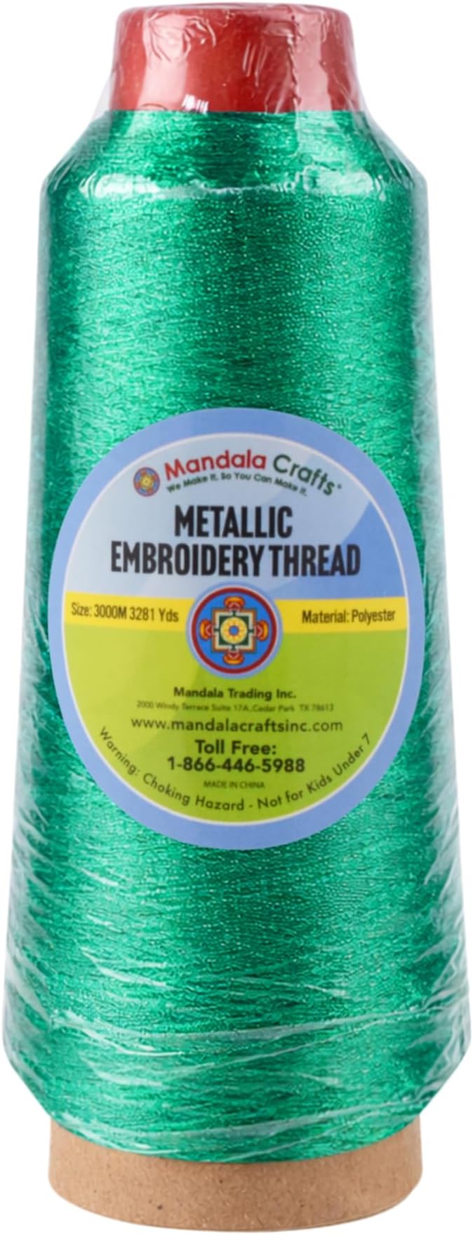 Mandala Crafts Metallic Emerald Green Embroidery Floss for Sewing, 3281 Yard Spool