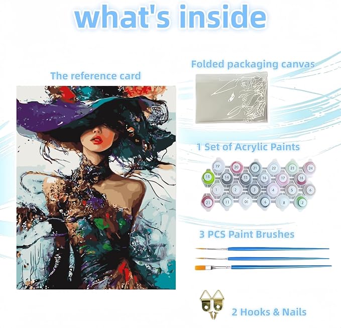 Paint by Numbers Kit for Adults,Colorful Woman Paint by Number Kits | Wearing a Hat Adult Painting by Numbers Easy Oil Painting,for Home Wall Decor15.7X19.7 Inch