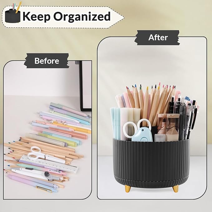 SKYDUE 360 Degree Rotating Desk Organizer, Pencil Pen Holder for Desk | Rotating Pen Organizer with 5 Slots, Office Supplies, Desk Organizer, Art Supply Pencil Cup for Office, School, Home