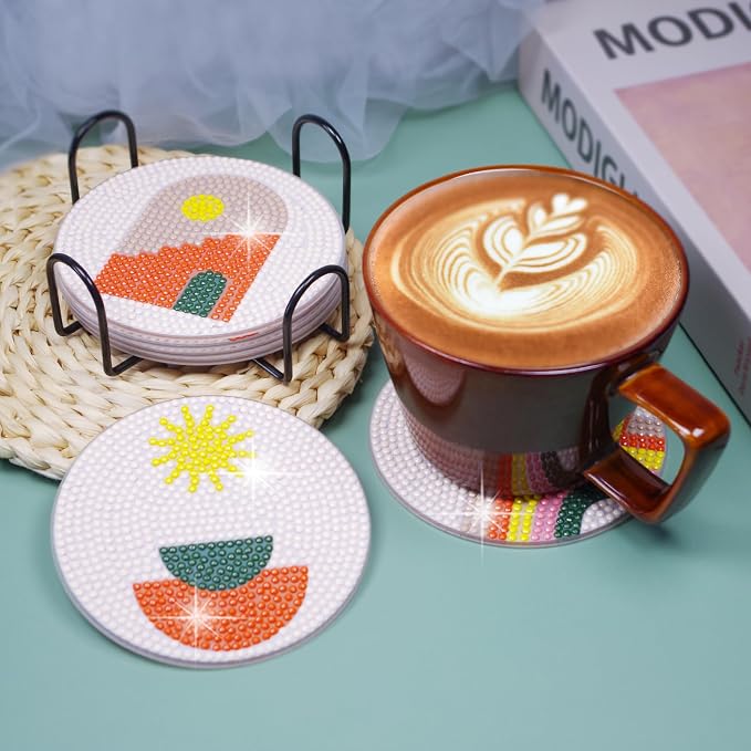 Vcekract 6 Pcs Diamond Art Coasters Kit for Adults | Diamond Painting Coasters with Holder & Protective Backing, Diamond Art Adult Crafts for Table Home Decoration