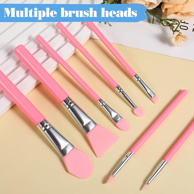 7PCS Silicone Brush Applicator Kit, Resin Brush Applicator UV Resin Brushes Applicators Jelly Brushes Applicators for Cream Makeup Products and Epoxy Art Crafting, Pink