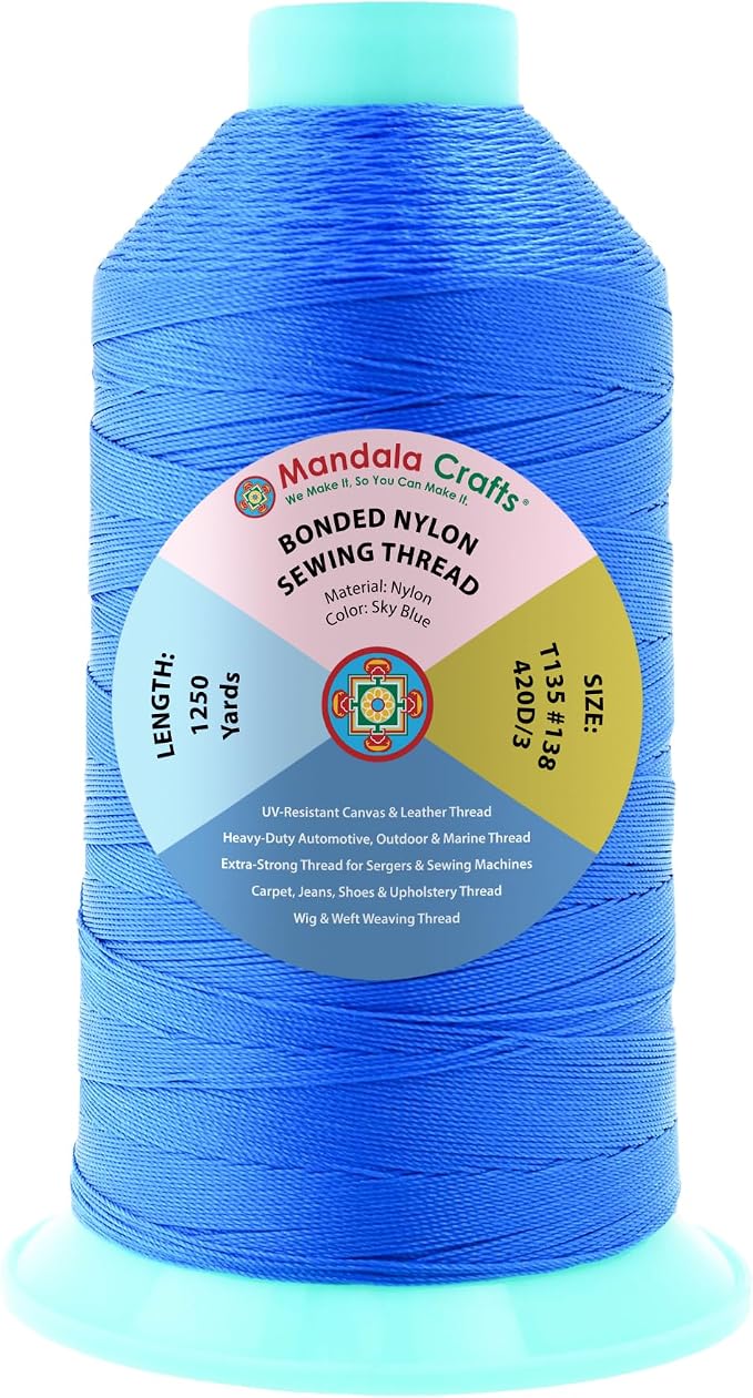 Mandala Crafts Size 138 420D T135 Sky Blue Bonded Nylon Thread, 1250 YDs