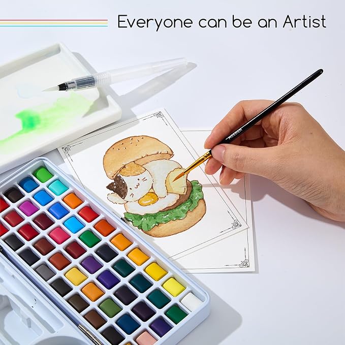MEEDEN Travel Watercolor Paint Set: 50 Colors with Brushes & Coloring Book
