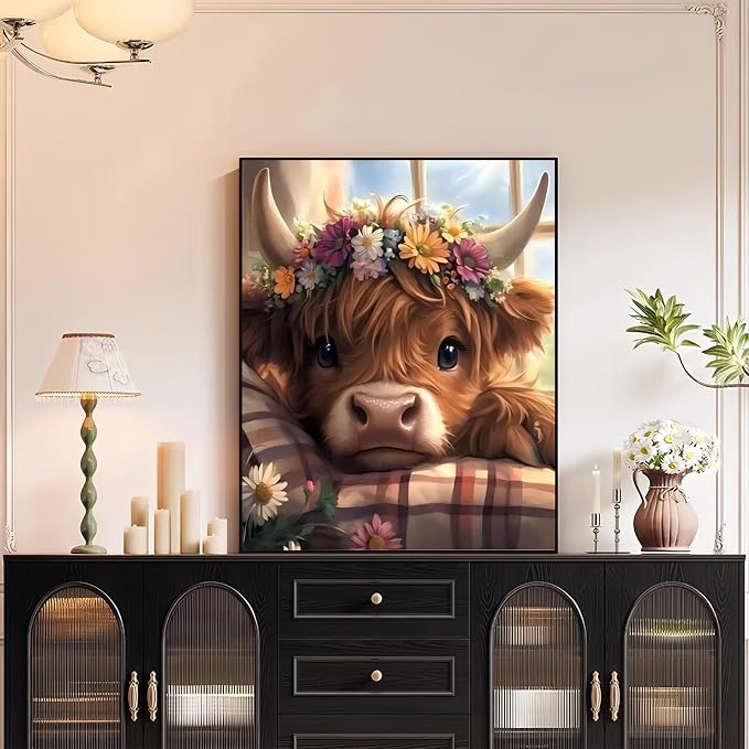 XTCIXAL Paint by Numbers Kit for Adults, Cow, 16X20 Inch | DIY Paint by Number for Adults Beginner, High-Definition Color Canvas, Stress Relief, Home Wall Decor, Gifts, Unframed