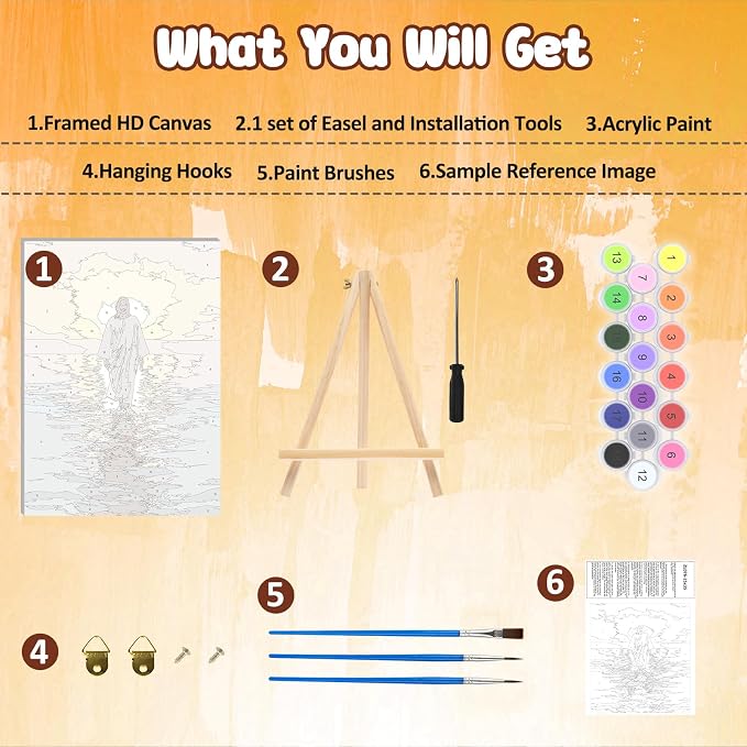 MAXBYE Framed Paint by Numbers Kits for Adults, Jesus Paint by Numbers Kit for Adults with Wooden Easel, Easy DIY Oil Painitings Kits with Tools for Beginners Gift Home Wall Decor 10×14 Inch