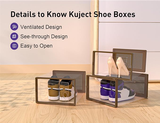 Kuject X-Large Shoe Storage Boxes 12 Pack, Clear Stackable Shoe Organizer