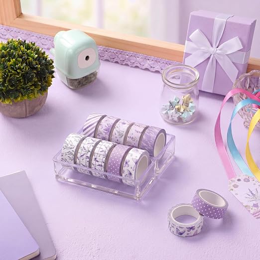 12 Rolls Floral Washi Tape Set,Purple,Lavender | Watercolor Flowers Design for Scrapbook Journal DIY Craft School Supplies, 15 mm Vintage Decorative Masking Washi Tapes