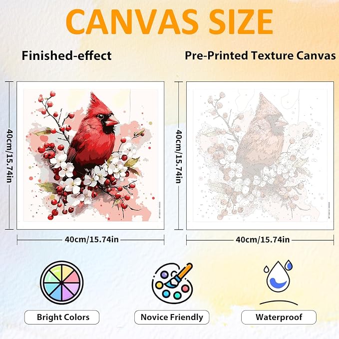 CRZMODE Cardinal Paint by Numbers Kit for Adults, Cardinal Paint by Numbers for Adults, Acrylic Painting Crafts for Home Decor Gift (16x16inch)