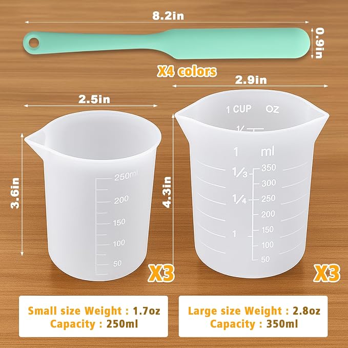 Silicone Chocolate Melting Cup Set with 6 Silicone Measuring Cups (250ml & 350ml & 600ml &1000ml) and 4PCS Heat-Resistant Jar Spatulas, Non-Stick Baking Tools for DIY Chocolate, Butter & Cream Mixing