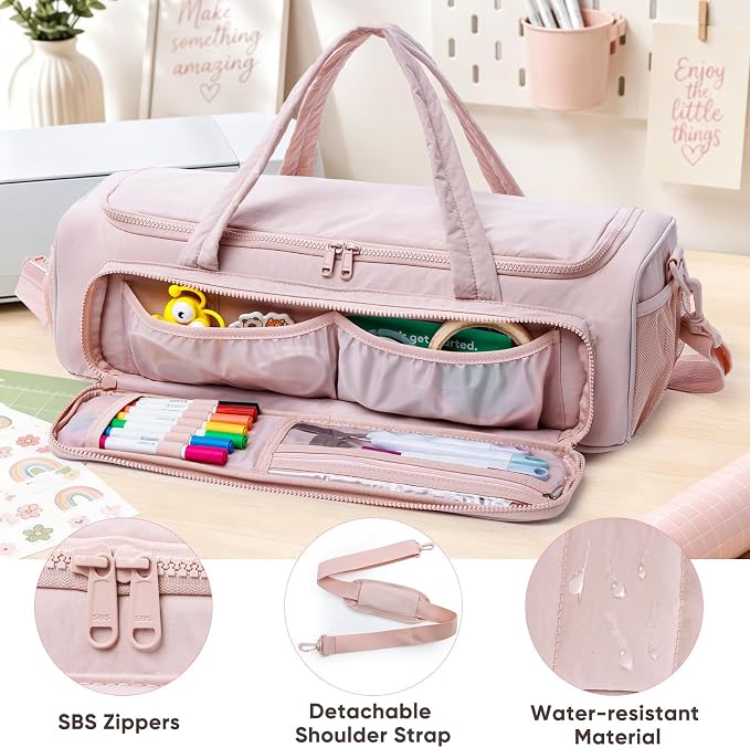 AMOIGEE Puff Carrying Case for Cricut Explore 5, Quilted Storage Bag for Die-Cutting Machine, Travel Craft Tote with Pockets for Vinyl, Tools, Mats and Cricut Accessories and Suppliers