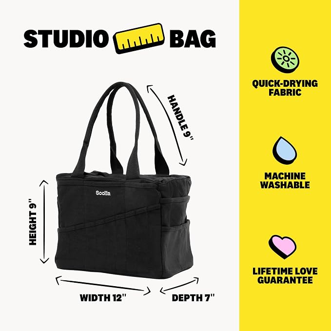 Soolla Studio Bag: Art Supply Storage Organizer & Pottery Tool Bag, Washable Tote, Yarn Bag, Crochet, 30 Pockets, 15+ Colors
