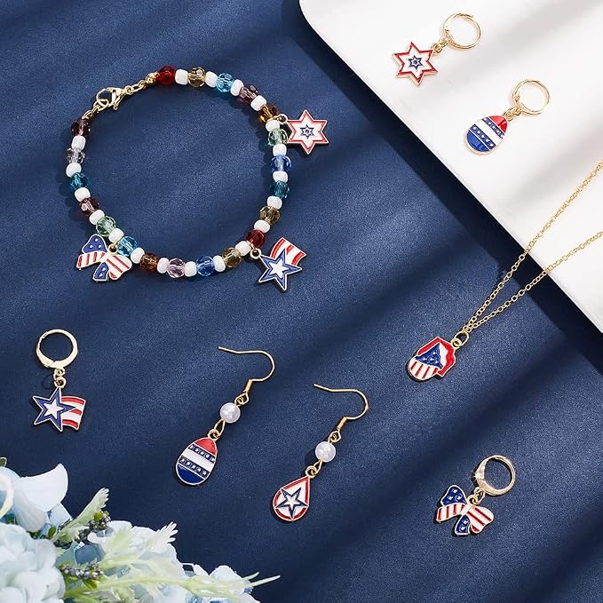 NBEADS 24 Pcs American Star Charm Locking Stitch Maker, Alloy Crochet Stitch Marker Charms With Removable Lobster Clasp For Knitting, Sewing, Quilting & Handmade Jewelry