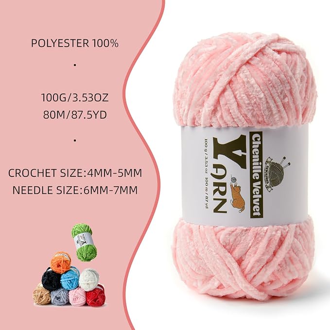Chenille Crochet Pink Yarn 3 Pack