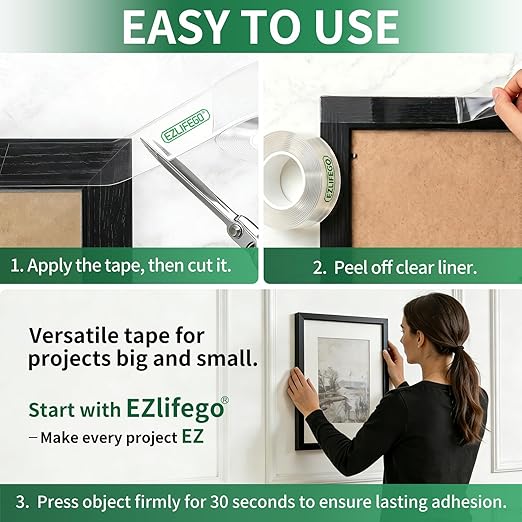 EZlifego Heavy Duty Invisible Bond Nano Double Sided Mounting Tape, 16.5FT