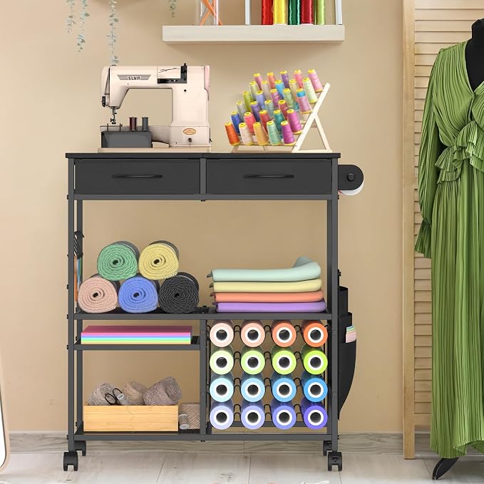 Mobile Craft Cart with Vinyl Roll Holder, Crafting Table Accessories Holder