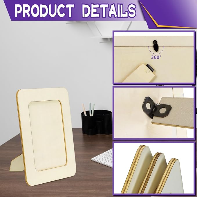 VOKOY 20 Pack Wooden Picture Frames for Crafts, DIY Wood Craft Picture Frames Bulk for 4" x 6" Photos,Unfinished Standing Photo Frames DIY Crafts Wood Decorate for Birthday Party Gifts