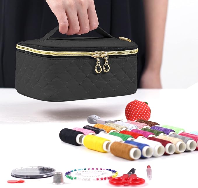 LoDrid Sewing Kit with 24 Color Threads and Sewing Accessories, Black