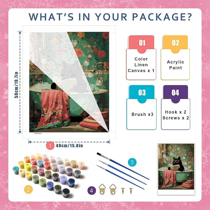 HITO Cat Paint by Numbers Kit for Adults 16x20 Inch Frameless | Bathroom Cat Paint by Numbers Kit for Adults Beginner, DIY Acrylic Oil Easy Painting by Numbers for Gift Home Wall Decor