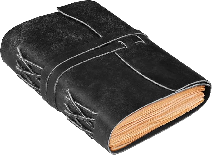 LEATHER VILLAGE Leather Journal Notebook Edge Cut, Black A4.