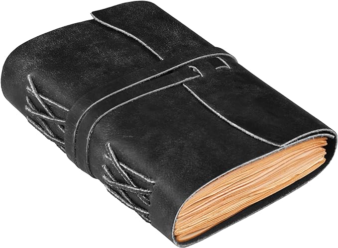 LEATHER VILLAGE Leather Bound Journal For Women Edge Cut, Black 8x6.