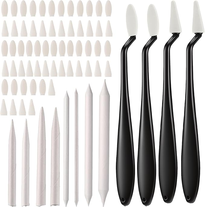 76 PCS Oil Pastel Blending Tools for Drawing, Blending Stumps and Paper Art Blenders Set with 60pcs Replacement Heads, Sponge Pens Sketch Drawing Tools for Highlighting Shadowing