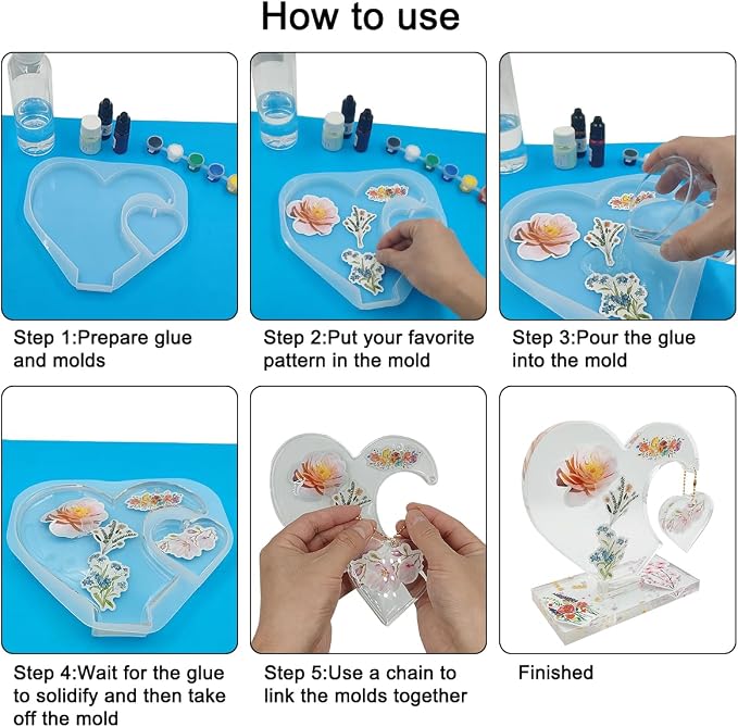 2 Set 3D Photo Frame Resin Molds, FineGood Heart Shape Silicone Molds for Resin, DIY Personalised Picture Frame Epoxy Resin Moulds Art Craft for Wedding Home Decor