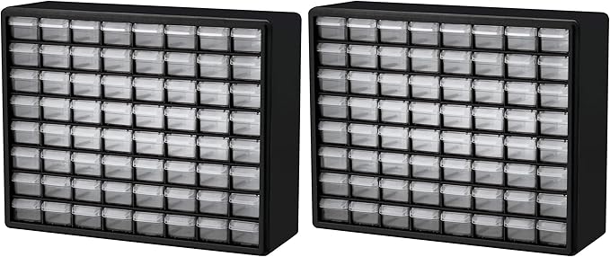 Akro-Mils 64-Drawer Plastic Storage Cabinet, 20-Inch W x 6-Inch D x 16-Inch H | Black | Model 10164 | Garage Organization