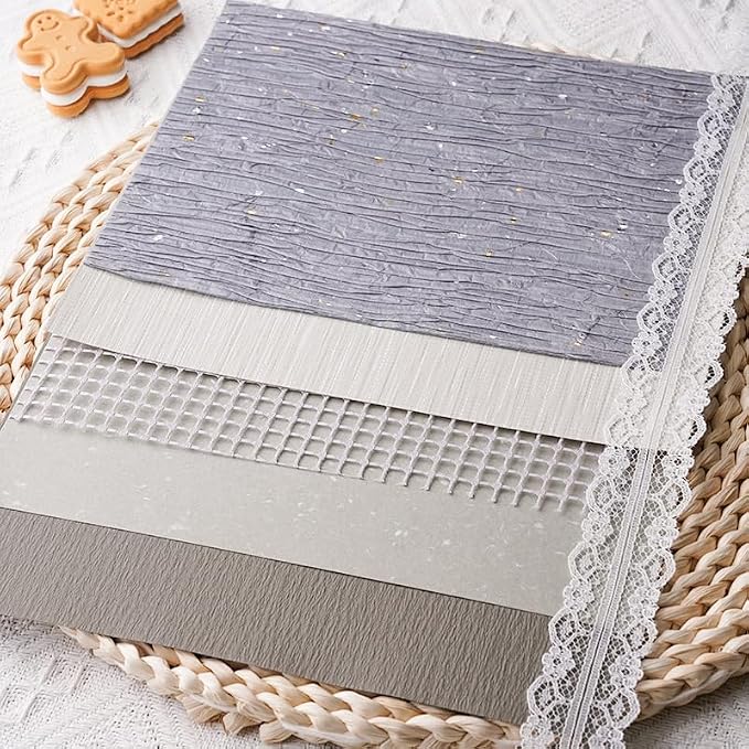 15Pcs Handmade Scrapbook Art Paper Craft Textured Paper Colorful A5 sheet Mesh Special Mix for Scrapbooking Junk Journal Journaling Supplies DIY Materials,5.8x8.2 inches (Grey)