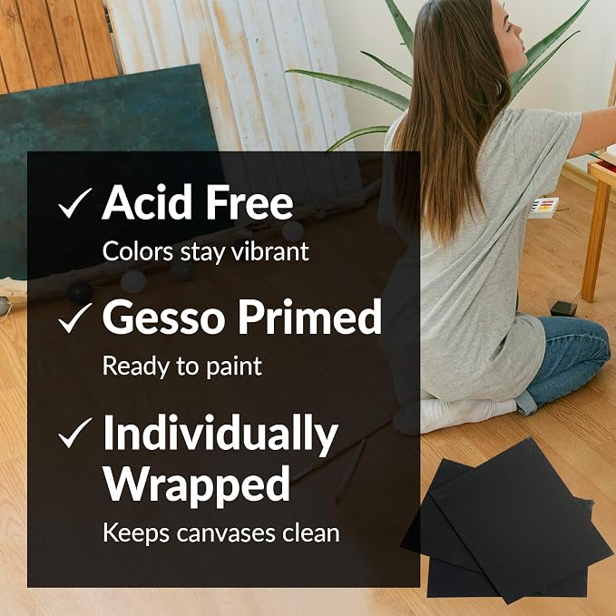 Black Canvas Panels for Painting, 20 Pack, 5x7 Inch Gesso-Primed Boards for Oil, Acrylic & Watercolor, Blank Art Canvas for Artists