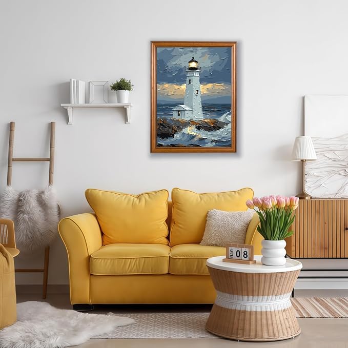 Mosaflare Lighthouse Paint by Numbers for Adults Beginner 12X16 inch | Landscape Adult Paint by Number Kits on Canvas, DIY Acrylic Oil Easy Painting by Numbers for Home Wall Decor (Without Frame)