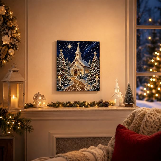 DIY Christmas Pearl Diamond Painting Kit, 5D Pearl Art Craft for Adults and Beginners, Christmas Church and Jesus Wall Decor, Holiday Gifts, 12 x 16 Inch (Church Design D)