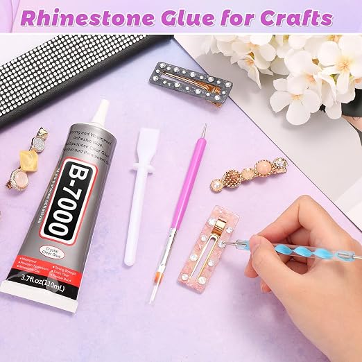B7000 Glue Clear with Precision Tip for Rhinestones, 1 Pcs 110 mL/3.7 fl oz | Strong Adhesive Jewelry Bead Gem Glue, Quick Dry Bedazzling Glue for Jewelry Making Repairs Fabric Clothes Shoes DIY Crafts