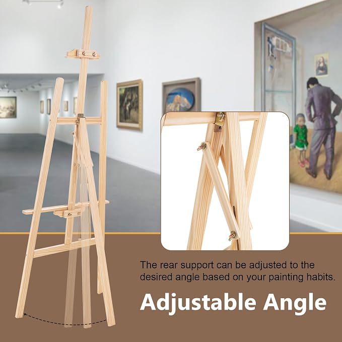 Falling in Art Adjustable Wooden Easel Stand for Painting&Display, Natural | Folding Art Easel for Display, Drawing, Wedding Sign and Poster, Suitable for Kids and Adults, Holds Up to 42"