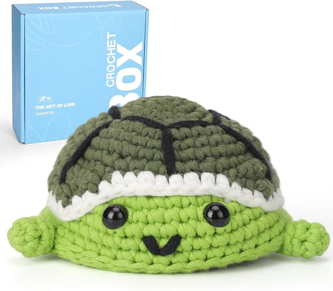 CrochetBox Crochet Kit for Beginners Adults - Turtle Starters Crochet Kit, Beginners Crocheting Kitting for Adults Teen, Craft Gifts with Crochets Yarns, Hook, Step-by-Step Video, Instruction