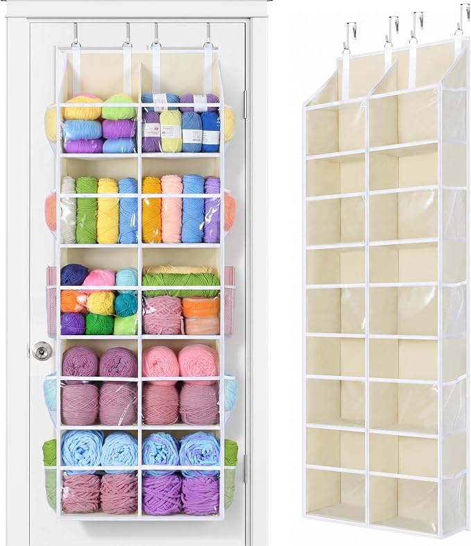 Yecaye 80lb Clear Door Yarn Storage Organizer, 5 Tier Yarn Organizer, Beige