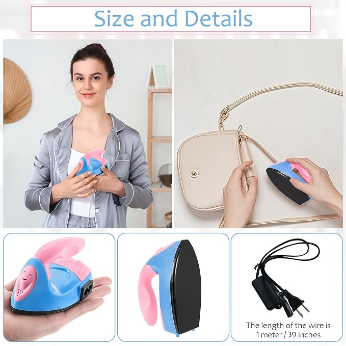 Honoson Mini Craft Iron with Charging Base Tiny,Dark Pink,Sky Blue