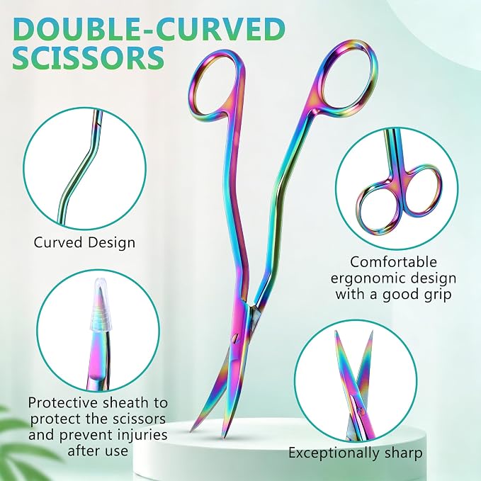 Therwen 6" Bent Handle Curved Embroidery Scissor,Appliqué Scissor,Rainbow