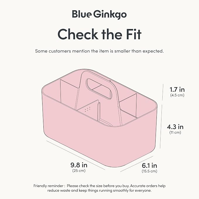 BLUE GINKGO Stackable Organizer Caddy, Rectangle, Pink, Made in Korea