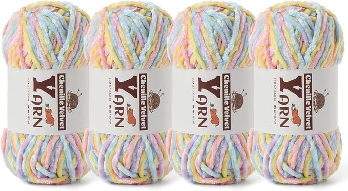 Chenille Crochet Macaron Yarn 4 Pack
