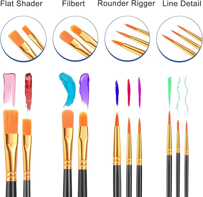 ESRICH 60PCS Paint Brushes, Paint Brush for Acrylic Painting | Artist Paintbrushes for Oil Watercolor, Body Face Rock Canvas, Small Paint Brushes for Kids, Black