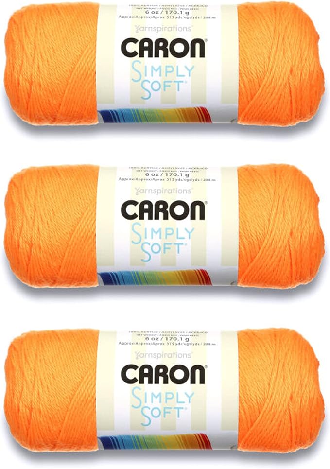 Caron Simply Soft Yarn for Crocheting & Knitting, Neon Orande, 3-Pack | #4 Worsted Medium, Soft 100% Acrylic Yarn for Crochet, Knitting, Blankets and Crafts, 315 Yards, 170.1g/6oz per skein