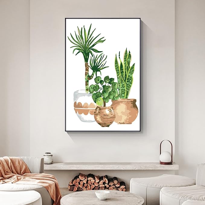 Yezavesu Framed Paint by Numbers Kit for Adults Beginner & Kids Ages 8-12, Easy Green Plant Paint by Numbers with Frame, DIY Number Painting for Adults Plants for Home Wall Decor Gift 8X 12 inch | With Frame Canvas 8x12 inch, DIY Acrylic Painting by Nu...