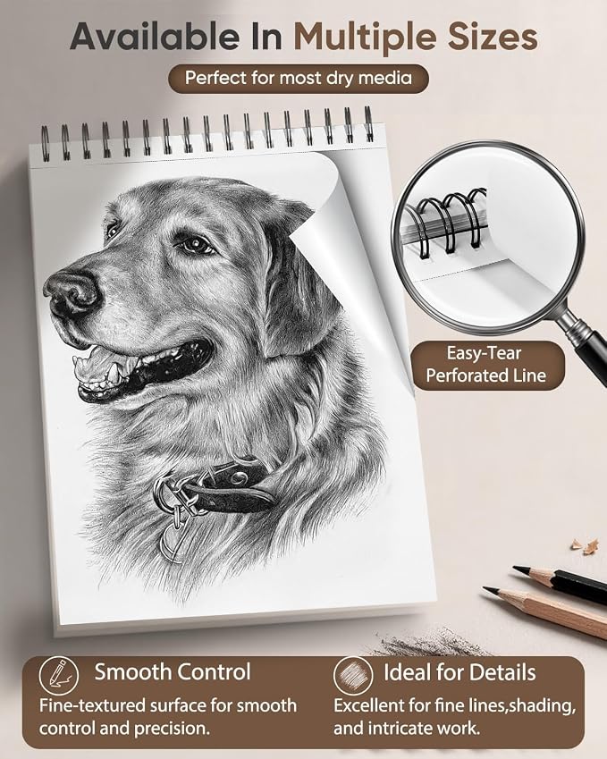 Soucolor 9x12 Hardcover Sketch Book Thick Sketchbook Drawing Paper for Kids | 68lb/100gsm Acid-Free 100 Sheets Spiral Bound,Lay-Flat Sketch Pad with Perforated Pages,Art Supplies for Adults & Teens