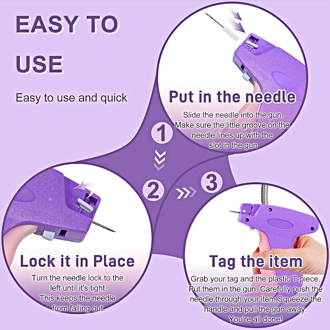 Stitch Gun for Clothes， Handheld Stitch Gun Quick Clothing Fixer，Sewing Kit Includes 1,000 Black Fasteners & 1,000 White Fasteners & 6 Needles (Purple)