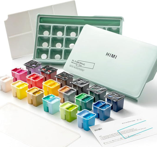HIMI Twin Cup Jelly Acrylic Paint Set, 36 Colors 12g, High Viscosity, Blendable, Paints on Rocks Crafts Canvas Wood, Fabric, Ceramic & Stone, Art Craft Paints Gifts for Artists Beginners & Painters