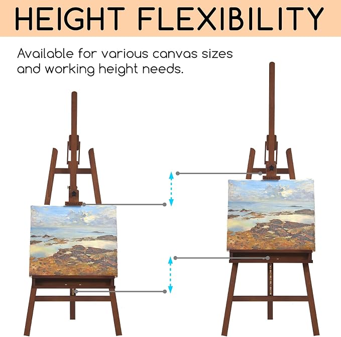 MEEDEN Large Easel Stand for Painting: Beech Wood Painting Easel for Adults | Solid Beech Wood Artist Easel - Studio Easel for Adults with Brush Holder, Holds Canvas up to 48" - Walnut