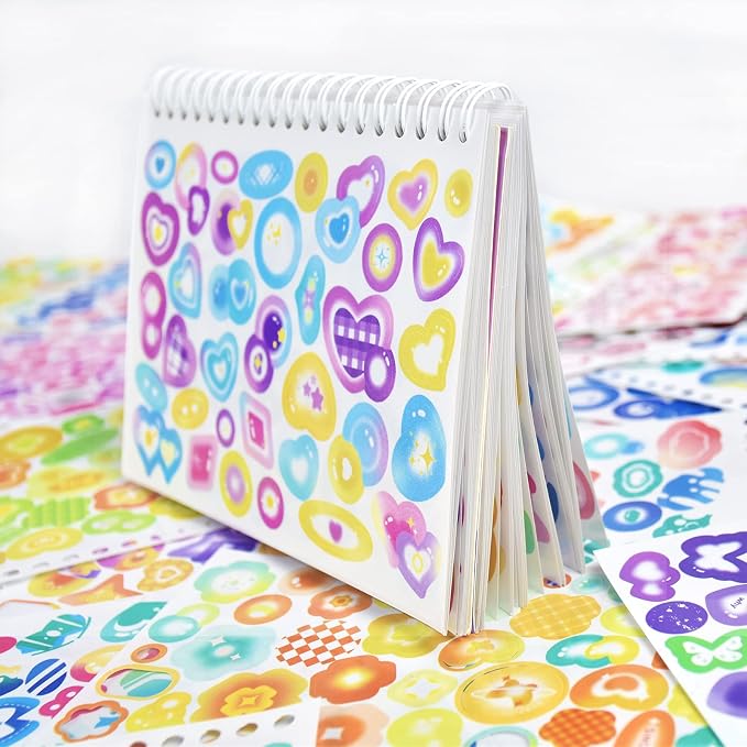 2300PCS Scrapbook Stickers Cute Butterfly Stars Heart Stickers Self Adhesive Korean Bows Ribbons Stickers Book for Kids Girls Boys Aesthetic Craft Scrapbooking Junk Journal Diary 50-Page