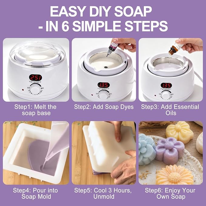 Soap Making Kit for Adults & Beginners, DIY Soap Making Supplies | 5.3lb Soap Base, Soap Melter, 2 Cutters, 8 Essential Oils & Dyes, 6 Silicone Molds, Gift Packaging, Handmade Craft Gift Set