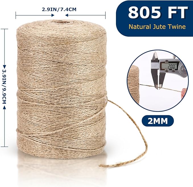 Vanhench 805FT Natural Jute Twine String, Bulk Hemp Jute Rope Cord Twine for Crafts Gardening, Gift Wrapping, Wedding Décor, Packing Material Burlap Ribbon, Christmas Knitting Macrame Decoration