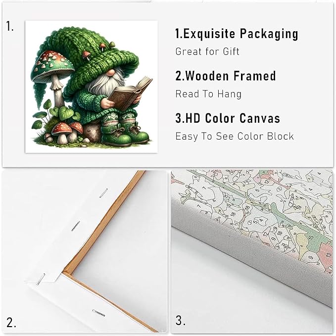 Paint by Numbers Kit for Adults,Gnome DIY Paint by Number With Frame | Paint by Number for Beginner,Adult Paint by Number,HD Color Canvas,DIY Tool Kits,Stress Relief Craft,Great Gift,10X10 inch